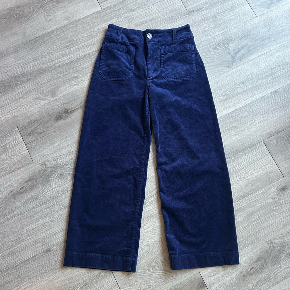Anthropologie The Colette cropped wide leg blue corduroy pants